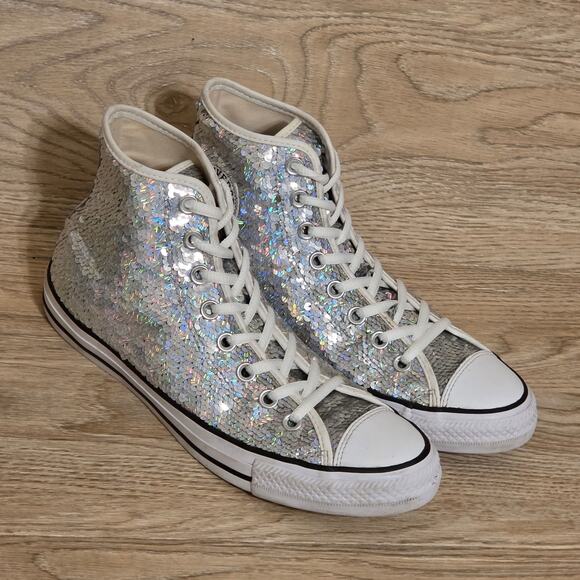 Converse Chuck Taylor All-Star Silver Sequins High-Top Sneakers Womens Size 9.5 - Picture 10 of 10